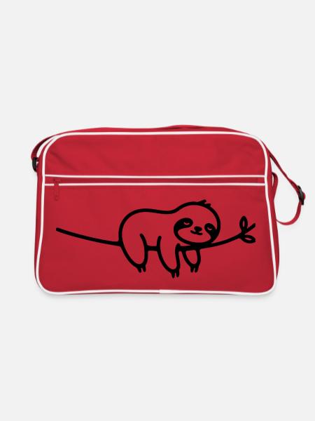 Schlafendes Faultier auf Ast Tiermotiv - Retro Tasche - Rot/Weiß - Vorne