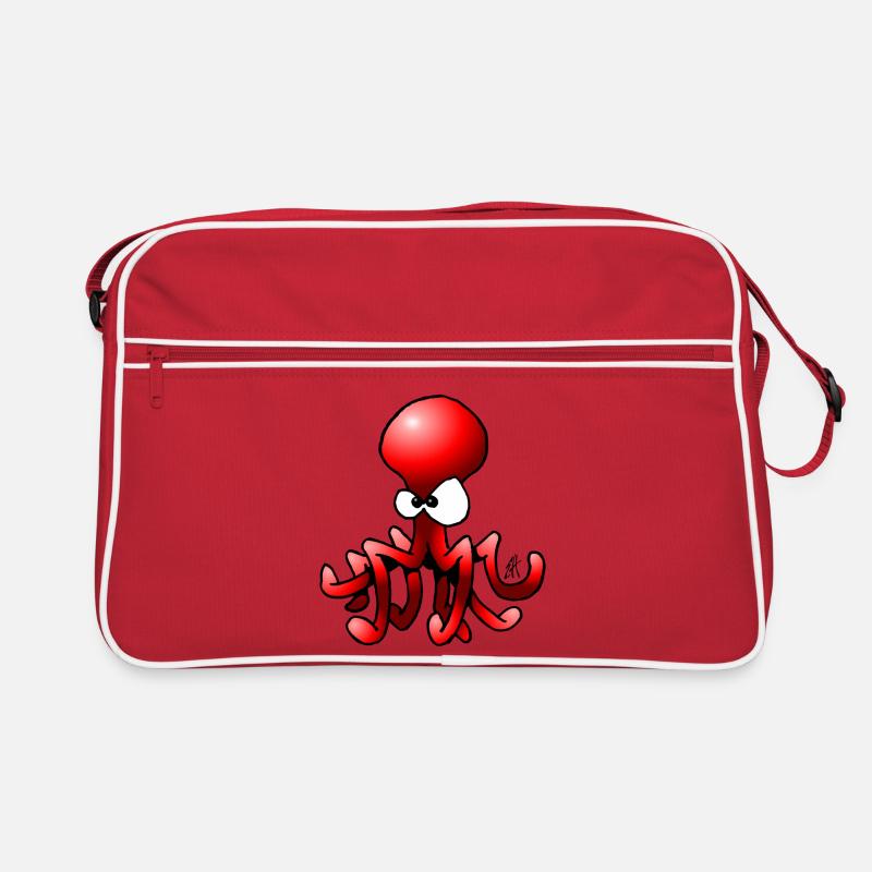 Krake - Tintenfisch - Retro Tasche - Rot/Weiß