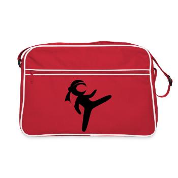 ninja fighter symbol comic kids fighting - Retro Tasche - Rot/Weiß - Vorne