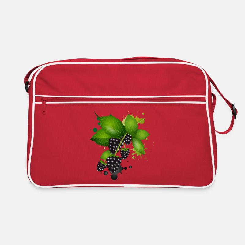 dunkelviolette Brombeeren mit Blätter als Graffiti Retro Tasche