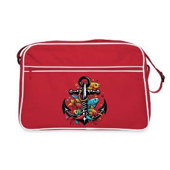 Une ancre avec des poissons - Sac Retro - rouge/blanc - Devant