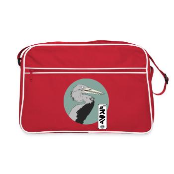 Grauer Kranich im Manga-Style - Retro Tasche - Rot/Weiß - Vorne
