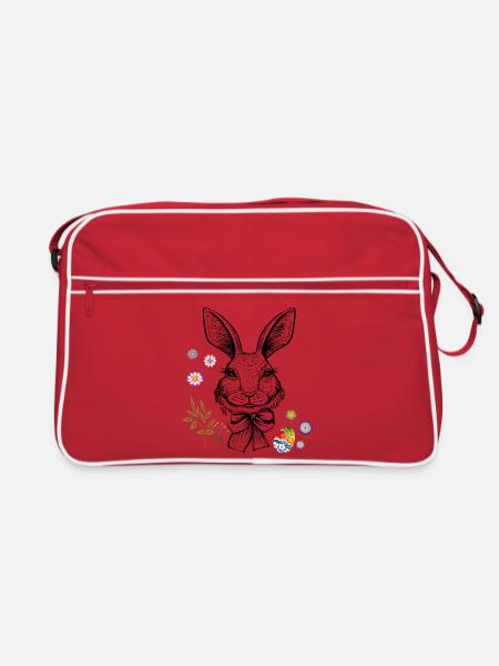 Hase mit Blumen und Osterei - Retro Tasche - Rot/Weiß