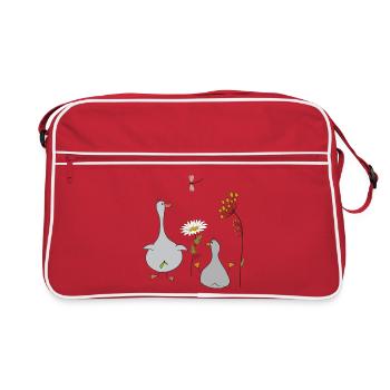 Gänse auf der Wiese - Retro Tasche - Rot/Weiß - Vorne