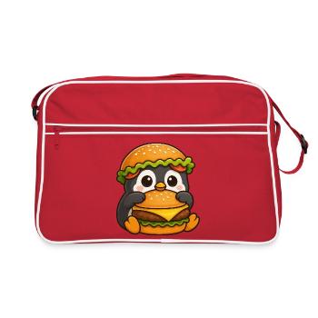Süßer Pinguin mit Hamburger Cheeseburger Fast Food - Retro Tasche - Rot/Weiß - Vorne