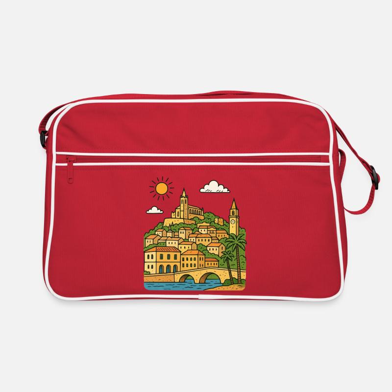 Paysage urbain coloré de Majorque Sac Retro