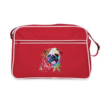 Portrait de Bouledogue En Couleurs Vibrantes - Sac Retro - rouge/blanc - Devant