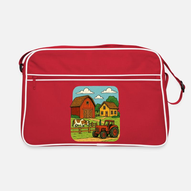 Ländliche Farm mit rotem Traktor Retro Tasche