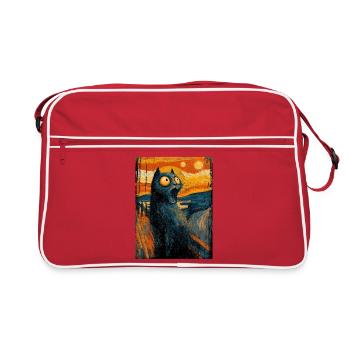 Der Schrei der Katze – Lustiges Halloween Design - Retro Tasche - Rot/Weiß - Vorne