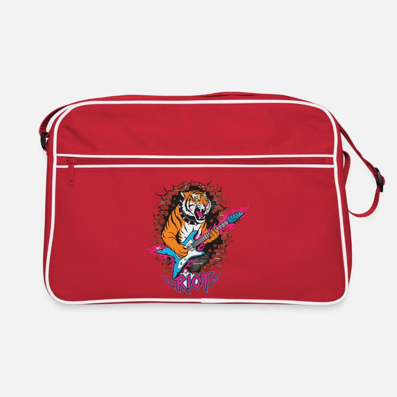 Tiger with guitar against rubble wall Retro Bag