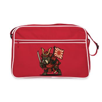 Samurai Bulldogge Krieger Japan Rüstung Design - Retro Tasche - Rot/Weiß - Vorne