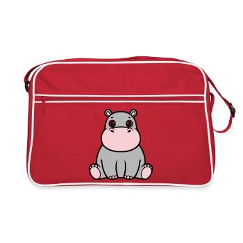 Bébé hippopotame mignon assis à Kawaii - Sac Retro - rouge/blanc - Devant