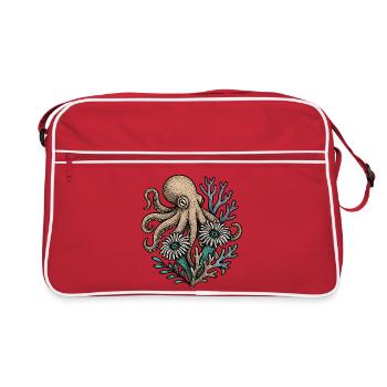 Underwater Octopus with Flowers - Retro Bag - red/white - Front