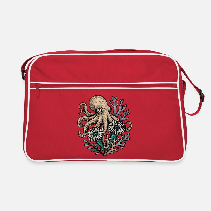 Underwater Octopus with Flowers Retro Bag