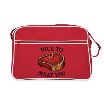 Ravi de vous rencontrer Jeu de mots sur le steak - Sac Retro - rouge/blanc - Devant