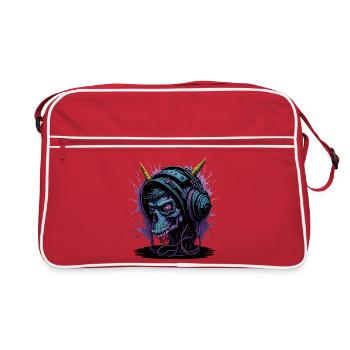 Crâne néon avec casque DJ - Sac Retro - rouge/blanc - Devant