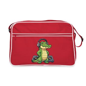 Kroko DJ mit Kopfhörern - Retro Tasche - Rot/Weiß - Vorne