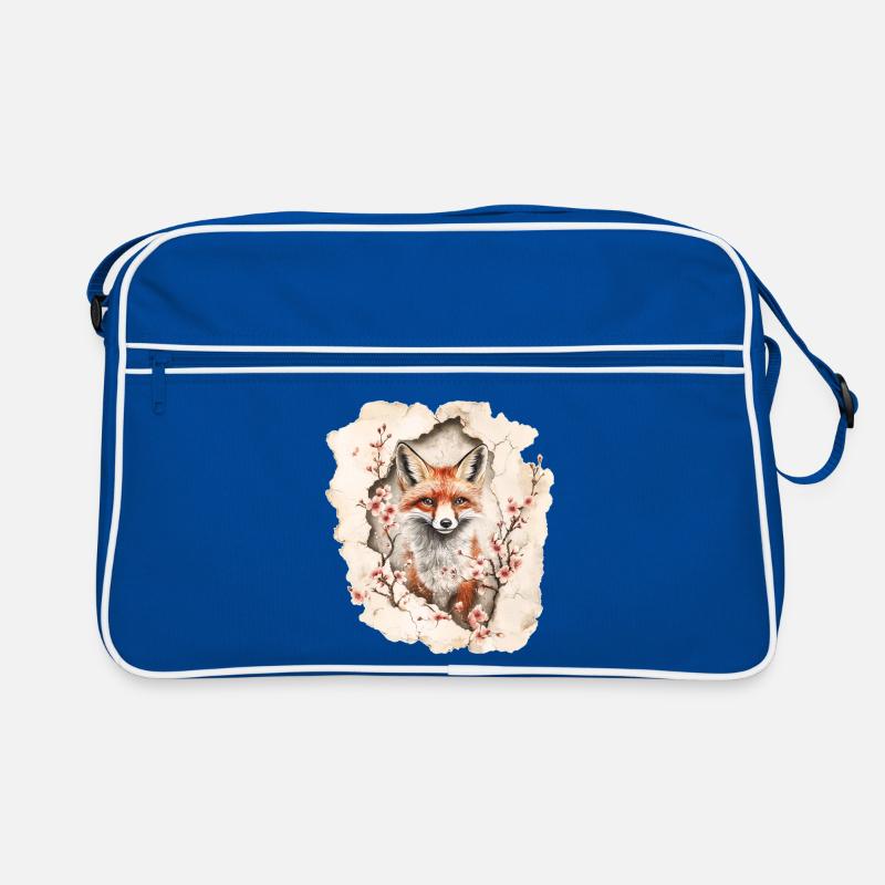 Fuchs mit Kirschblüten Retro Tasche