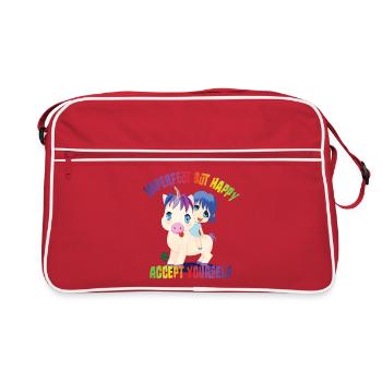 Dessin animé de l’acceptation de soi de la licorne - Sac Retro - rouge/blanc - Devant