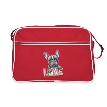 Französische Bulldogge Love - Retro Tasche - Rot/Weiß - Vorne