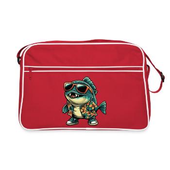 Piranha Fisch Comic Urlaub - Retro Tasche - Rot/Weiß - Vorne
