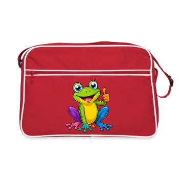 Dessin animé grenouille colorée pouce levé animal drôle - Sac Retro - rouge/blanc - Devant