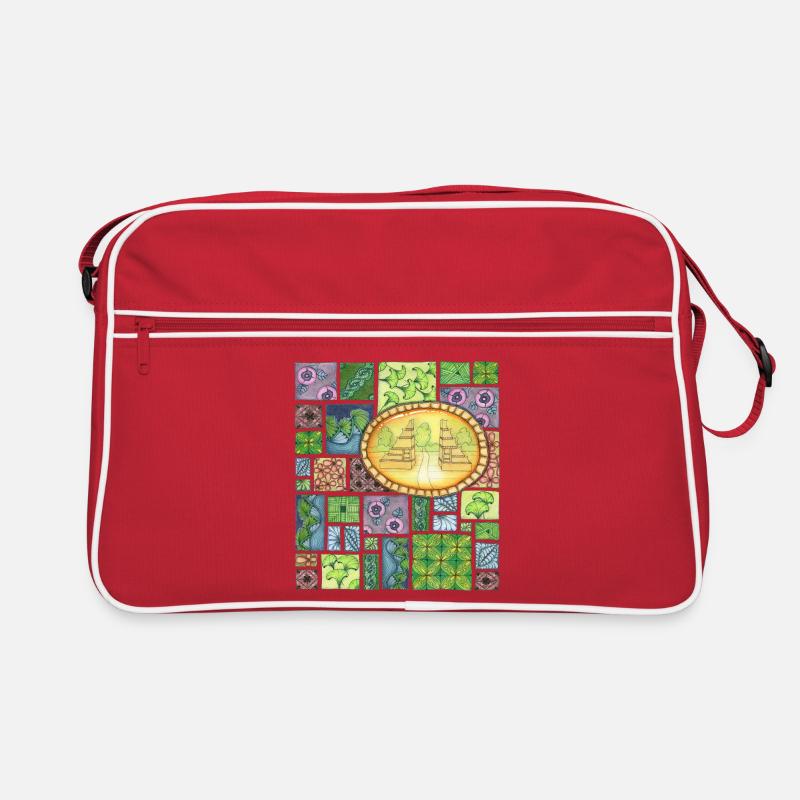 Bali temple on pattern patchwork Retro Tasche