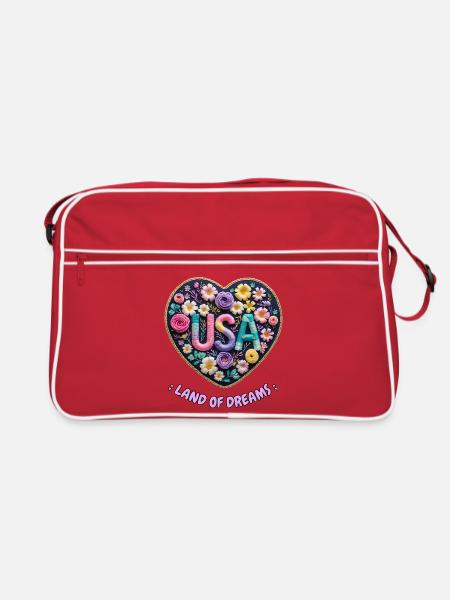 Cœur Brodé Fleuri - Style Vintage Romantique - Sac Retro - rouge/blanc - Devant