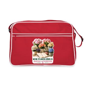 Meine Pflanzen hören zu, Menschen unterbrechen - Retro Tasche - Rot/Weiß - Vorne