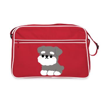 Grey Fluffy Schnauzer Pup Charm - Retro Bag - red/white - Front