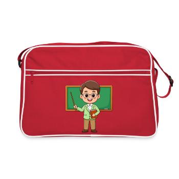 Professeur de bande dessinée à lunettes au tableau noir – école - Sac Retro - rouge/blanc - Devant