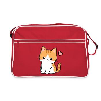 Mignon chaton Kawaii avec un cœur rose - Sac Retro - rouge/blanc - Devant