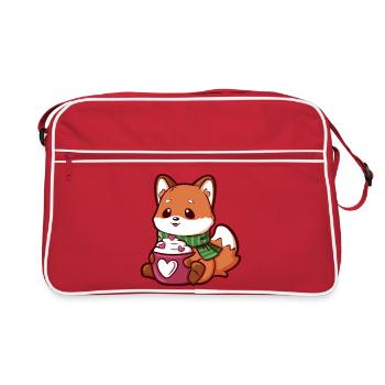 Renard câlin avec une tasse et une écharpe en forme de cœur - Sac Retro - rouge/blanc - Devant
