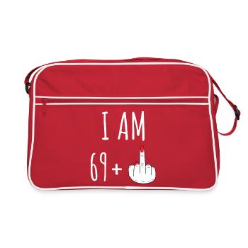 69 Plus 70 Geburtstag Frau Frecher Spruch - Retro Tasche - Rot/Weiß - Vorne