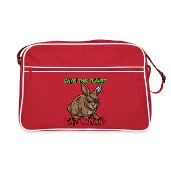Save The Planet Eat Humans – Horror Motiv Hase - Retro Tasche - Rot/Weiß - Vorne
