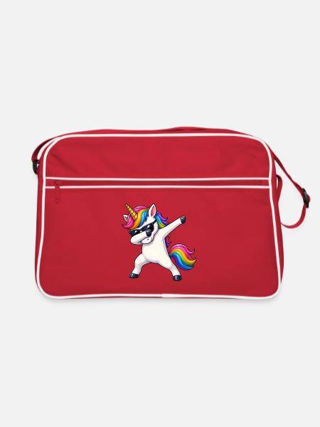 Regenbogen Unicorn Einhorn Dab mit Sonnenbrille - Retro Tasche - Rot/Weiß