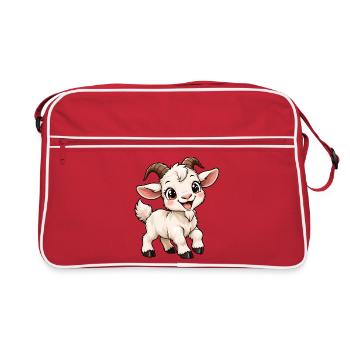 Ziege Kawaii Style – Süßes Bauernhoftier - Retro Tasche - Rot/Weiß - Vorne