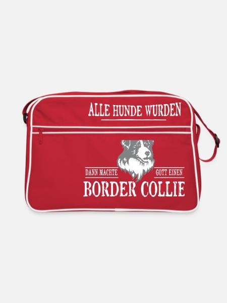 Alle Hunde Border Collie - Retro Tasche - Rot/Weiß