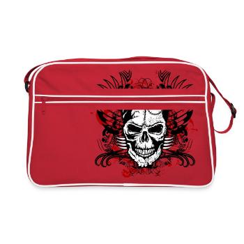 tete de mort skull crane fantaisie design original - Sac Retro - rouge/blanc - Devant