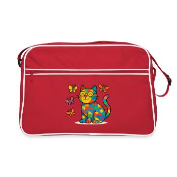 Patchwork Cat and Butterflies - Retro Bag - red/white - Front