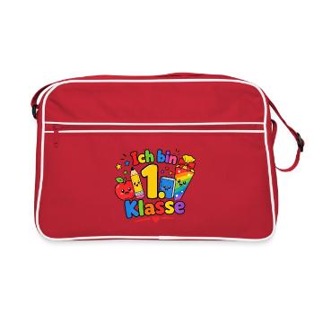 1. Klasse Schulkind Schulanfang - Retro Tasche - Rot/Weiß - Vorne