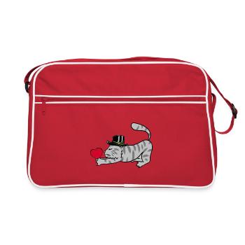 Heart Cat Cat Warm Love Pet Romance - Retro Bag - red/white - Front