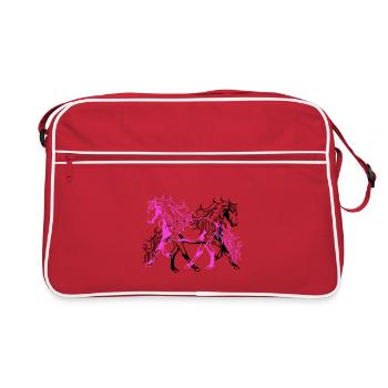 Wildpferde Hengst Reiter Reiterin Pferdenarr wild - Retro Tasche - Rot/Weiß - Vorne