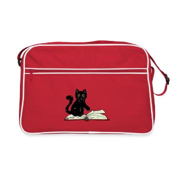 Cat Wizard Conjure Book Children Fantasy Occult - Retro Bag - red/white - Front