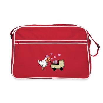 Poule, poulet, poulets, volaille, œufs de bébé - Sac Retro - rouge/blanc - Devant