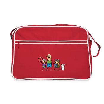 Vater Sohn Familie Kinder Erdnüsse Alleinerziehend - Retro Tasche - Rot/Weiß - Vorne