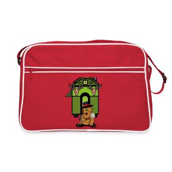 Construction trailer hut forest brown bear freak nature lover - Retro Bag - red/white - Front