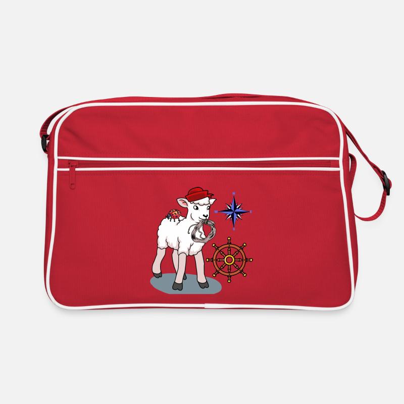 maritim Schaf Schafe Seefahrer Steuerrad Kompass - Retro Tasche - Rot/Weiß