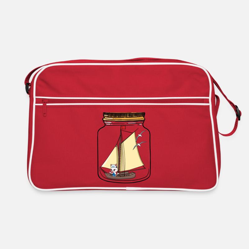 Voilier Navigation Message Dans Une Bouteille Salutations Chat Sac Retro