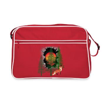 Waldbewohner Fuchs Füchse Sonnenuntergang Märchen - Retro Tasche - Rot/Weiß - Vorne